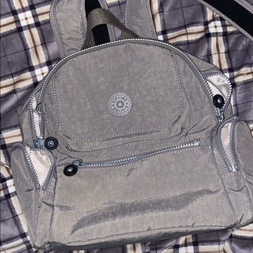 Small silver/grey backpack.